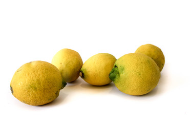 fresh lemons on white background. blank space for text.