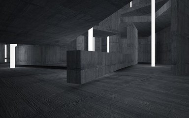 Abstract interior of glass and concrete. Architectural background. 3D illustration and rendering 