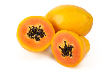 ripe cut papaya isolated on a white background