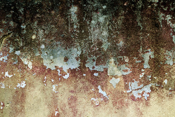 Empty old art texture of plaster brick wall. Painted bad scratched surface in fissures of painted stucco of stone brick wall with petal texture. rubbed facade of building with damaged plaster