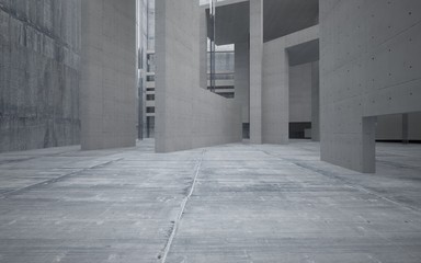 Abstract interior of glass and concrete. Architectural background. 3D illustration and rendering 
