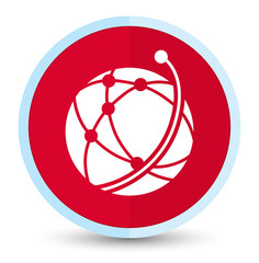 Global network icon flat prime red round button