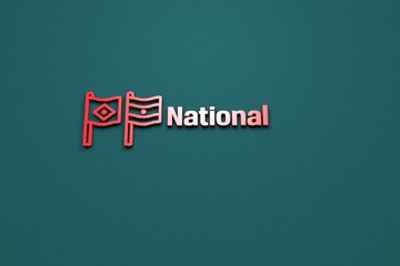 Text National with red 3D illustration and blue background