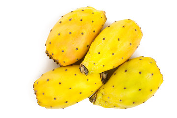 yellow prickly pear or opuntia isolated on a white background. Top view. Flat lay