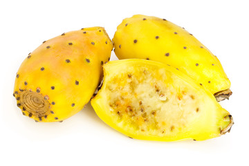 yellow prickly pear or opuntia with half isolated on a white background