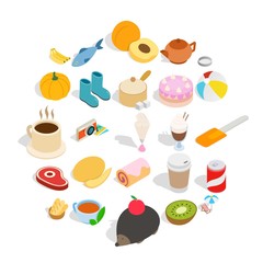 Creamy food icons set. Isometric set of 25 creamy food vector icons for web isolated on white background