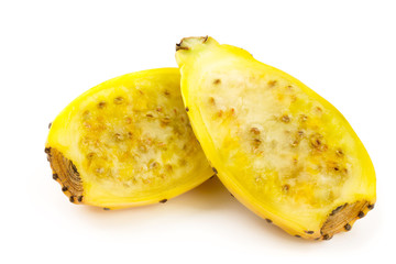 half of yellow prickly pear or opuntia isolated on a white background