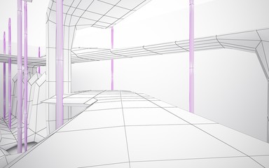 Abstract white interior highlights future. Polygon drawing. Architectural background. 3D illustration and rendering