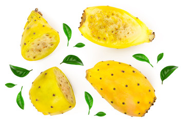 yellow prickly pear or opuntia isolated on a white background. Top view. Flat lay