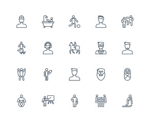 Skiing person, Man face with goatee, Fighting, spiky hair, Baby,