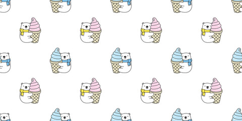 Bear seamless pattern vector polar bear ice cream cone summer scarf isolated cartoon illustration tile background repeat wallpaper