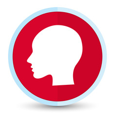 Head woman face icon flat prime red round button