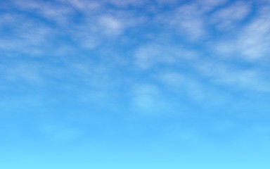 The bright sky in the morning. Blue sky background with white clouds. Cumulus white clouds in the clear blue sky. 3D illustration