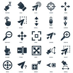 Elements Such As Scroll, Move, Arrow, Cursor, Clicker, Tap, Click, Hold icon vector illustration on white background. Universal 25 icons set.