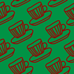 Vector TRed and green tea cups seamless pattern design. Perfect for invitations, gift wrapping and scrap booking projects and restaurant or cafe designs
