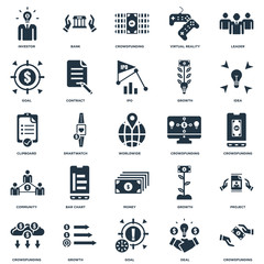Elements Such As Crowdfunding, Deal, Goal, Growth, Idea, Money, Community, Bank icon vector illustration on white background. Universal 25 icons set.