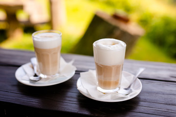 A glass of cappuccino on the terrace. Lithuania, Vilnius district