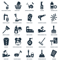 Elements Such As Garbage, Brush cleanin, Virus Hand wash, soap, Toothpaste Broom cleanin icon vector illustration on white background. Universal 25 icons set.