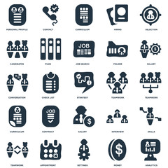 Elements Such As Analytics, Teamwork, Salary, Contact, Files, Interview, Conversation icon vector illustration on white background. Universal 25 icons set.