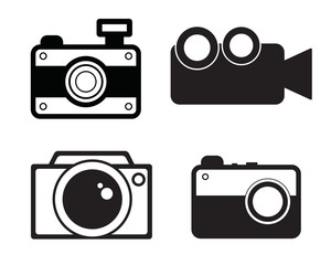 Camera, video camera, photo and video icon vector. Black color set, flat design, minimalist style.