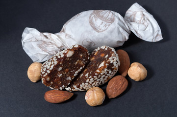 one cut and wrapped candies