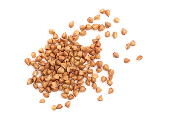 buckwheat grain isolated on white background close up. Top view