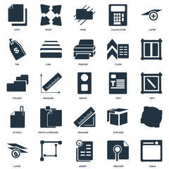 Elements Such As Table, Preview, Insert, , Layer, Text, Measure, Attach, Tag, Wipe, Move icon vector illustration on white background. Universal 25 icons set.