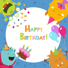 Cute Birthday Card With Monsters