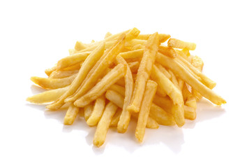 pile of french fries on a white background
