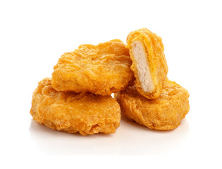 Fried chicken nuggets isolated on white background