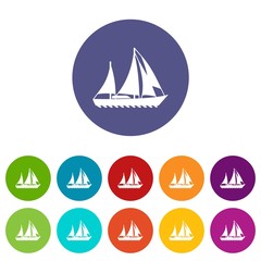 Sailing ship icons color set vector for any web design on white background
