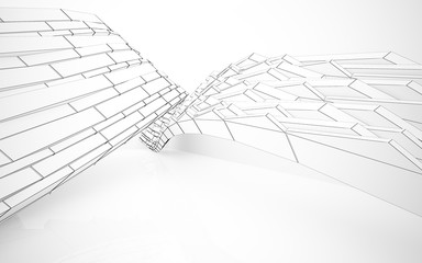 Abstract white interior highlights future. Polygon drawing. Architectural background. 3D illustration and rendering