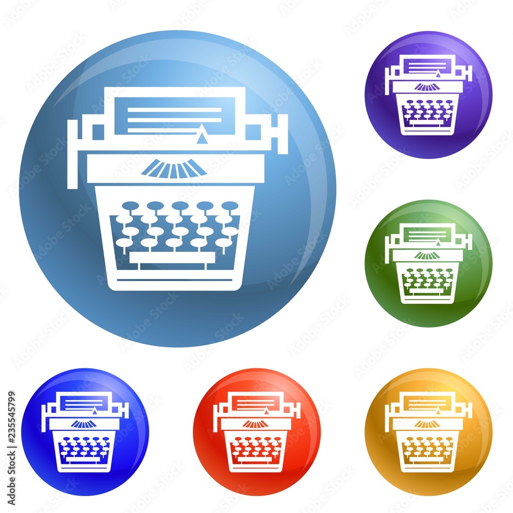 Fototapete Old typewriter icons set vector 6 color isolated on white background