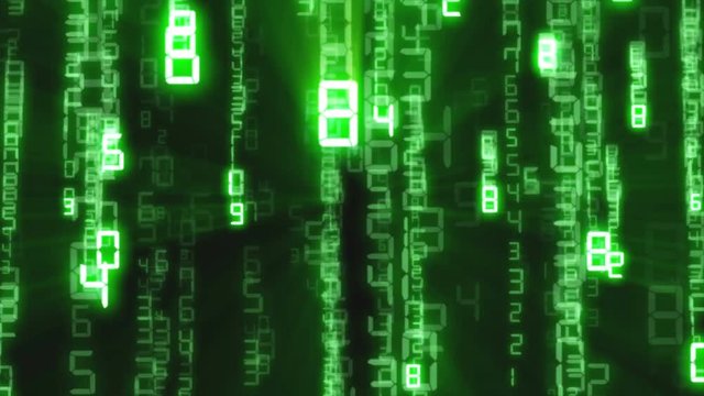 Binary rain, streams of green numbers, 4K abstract background, matrix effect.  

