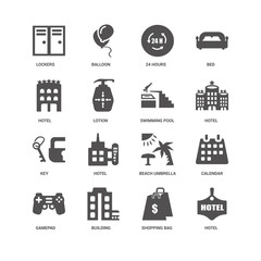 Hotel, Lotion, Lockers, Balloon, Calendar, Beach umbrella, Shopp