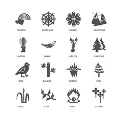 Clover, Pine tree, Lobster, Reed, Pine, Rainbow, Cactus, Bird, S