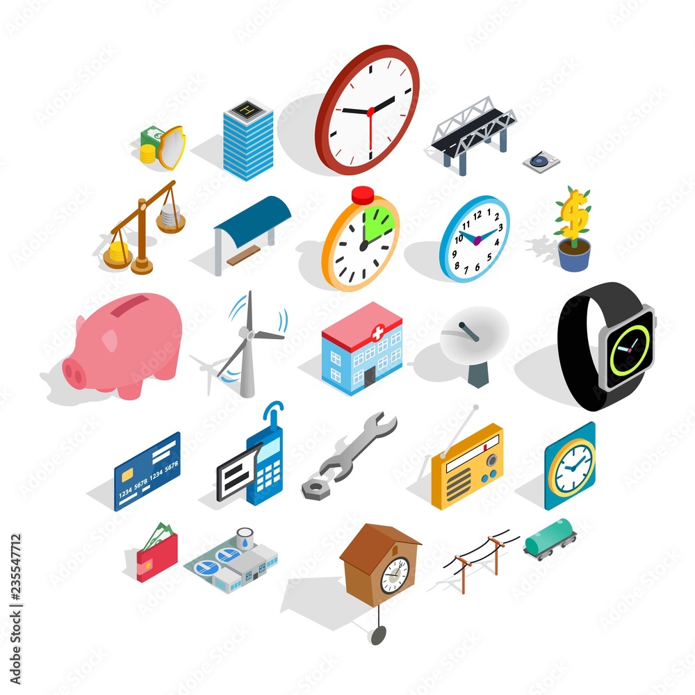 Poster fix communication icons set. isometric set of 25 fix communication vector icons for web isolated on 