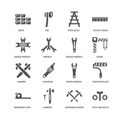 Obraz premium Nuts and Bolts, Wrench, Brick, Axe, Painter Roller, Repair Chain