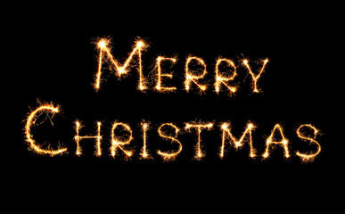 Merry Christmas text isolated on black background
