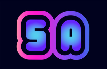 sa s a pink blue gradient alphabet letter logo combination icon design