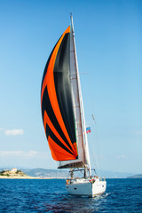 Fototapeta premium Sailing luxury yacht boat in the Aegean Sea in Greece.