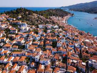 Aerial view of Poros island, Aegean sea, Greece.