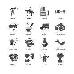 Stamp, Photo camera, Piano, Boxing, Weightlifting, Dancing, Snor