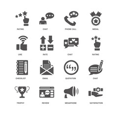 Satisfaction, Rating, Chat, Trophy, Like, Checklist, Megaphone,