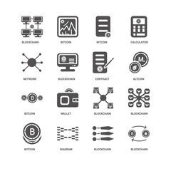 Blockchain, Bitcoin, Wallet, Blockchain icon 16 set EPS 10 vecto