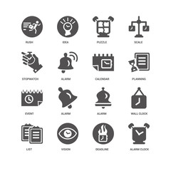 Alarm clock, Planning, Calendar, List, Wall Rush, Stopwatch, Eve