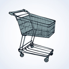 Shopping supermarket cart. Vector sketch