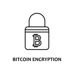 bitcoin encryption icon with name. Element of crypto currency for mobile concept and web apps. Thin line bitcoin encryption icon can be used for web and mobile