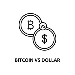 bitcoin vs dollar icon with name. Element of crypto currency for mobile concept and web apps. Thin line bitcoin vs dollar icon can be used for web and mobile