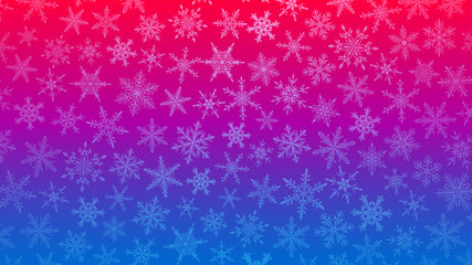 Christmas illustration with various small snowflakes on gradient background in purple and blue colors
